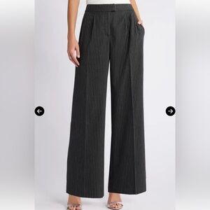 OPEN EDIT Gray pinstriped wide leg pleated front pants size S